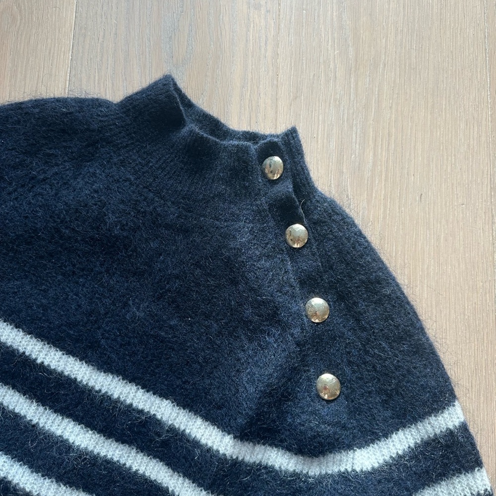 Striped Black and White Turtleneck Sweater - Picture 3 of 6